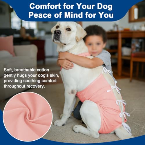 Image of BARKLESS Recovery Suit for Dogs, Soft Surgical Onesie for Female Spay | Breathable Cotton Body Suit for Dog After Surgery to Prevent Licking Abdominal Wounds, Cone Alternative (Pink, L)