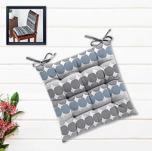 Image of Cotton Shell with Mixed Fiber Filled Printed Chair Cushion - Grey Coin (Pack of 1)