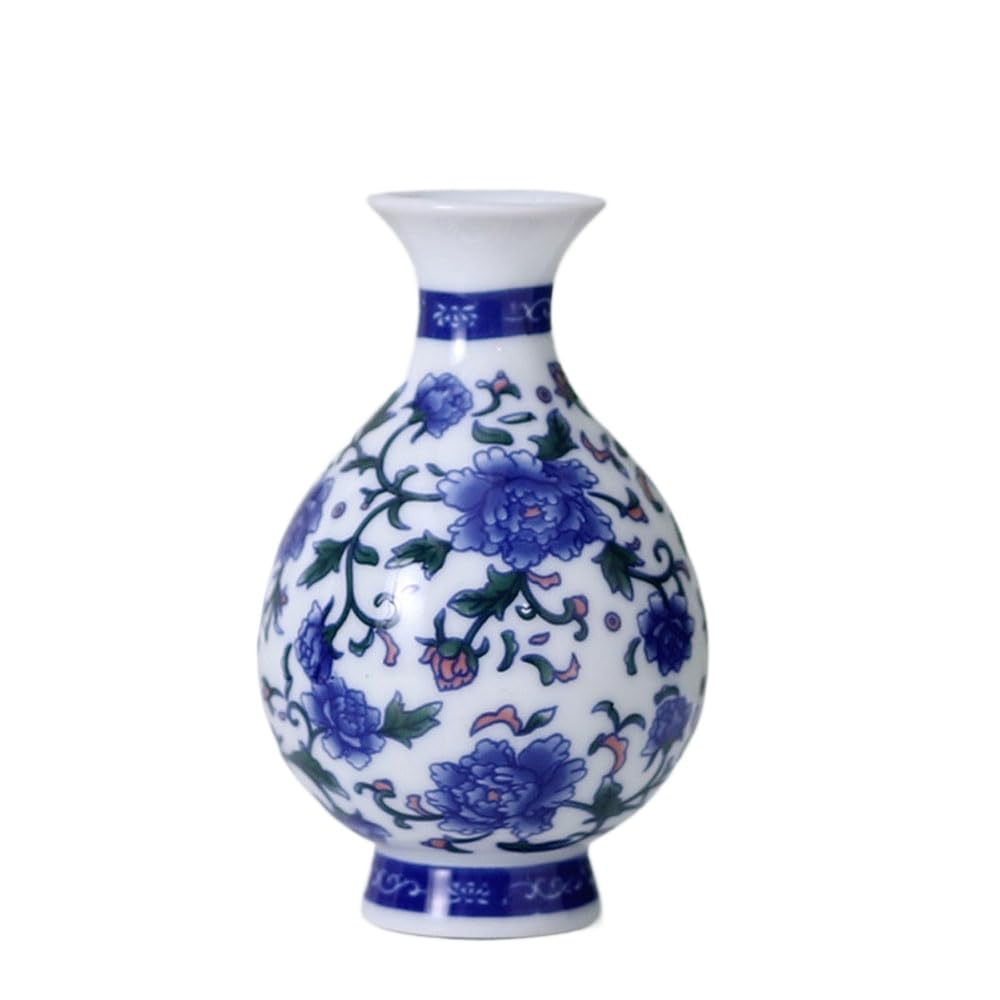 asdchZen Blue And White Porcelain Vase Chinoiserie Decor Mini Craft White Table Decor Ceramic Floral Arrangement Holders Hydroponics Flower Vase Ceramics Household,H