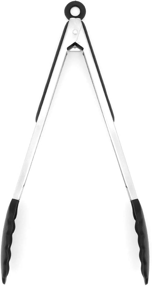 MoYouno Silicone Food Tongs, Barbecue Tongs, Non-slip and Easy Grip Stainless Steel Handle, Heat Resistant, Food Grade