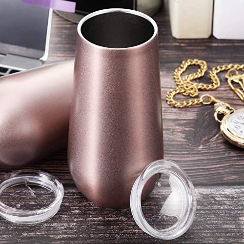 6 Pieces Stemless Champagne Flutes Double-Insulated Champagne Tumbler With Lips, 6 Oz Stainless Steel Unbreakable Cocktail Cups For Coffee Wine Glass Tumbler (Rose Gold, Champagne, Silver) #TOP4