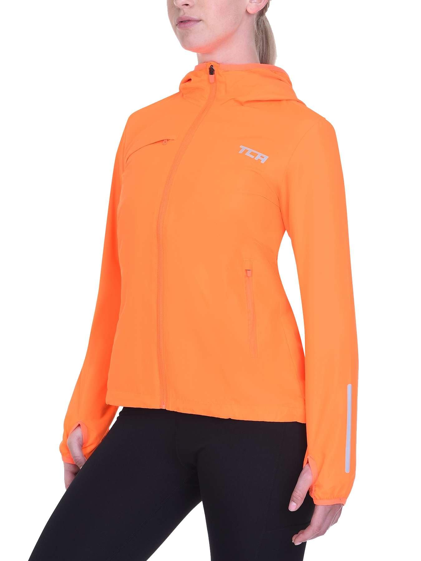 Tca Women's Neon Orange Running Softshell Jacket. Reflective Breathable Packable Jacket With Zip Pockets - Xs