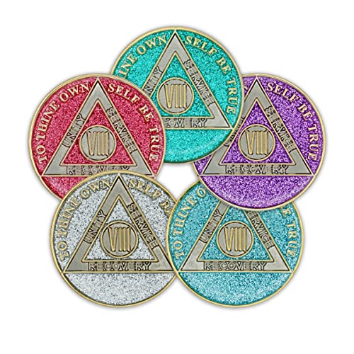 Image of 8 Year Sobriety Coin | Glitter Triplate AA Chip | Recovery Anniversary Token (Pink)