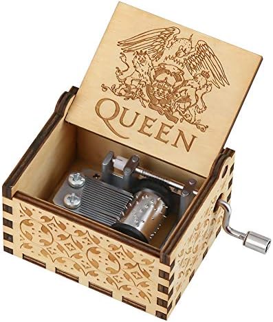 Wooden Music Boxes Theme Greatest Hits Queen, Hand Crank Antique Retro Carved Wood Musical Box, 18 Note Mechanism Home Decoration Vintage Classic Kids Children Gifts for Christmas/Birthday(Brown)