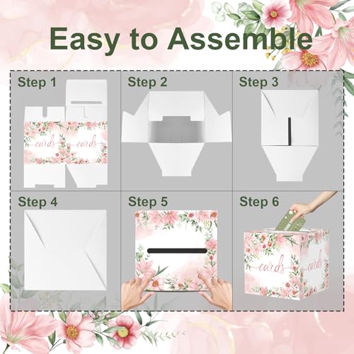Image of 2 Pack Watercolor Pink Floral Card Box Wedding Card Box Holder Gift Cards Receiving Box for Party Graduation Bridal or Baby Showers, Raffle Ticket Box Money Box for Birthday Party Retirements