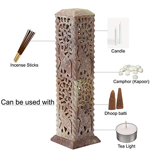 Carry Me Handmade Marble Soapstone Incense Stick Burner | Candle Stick Holder | Tea Light Stand - Perfect Elephant Carving For Gifting. Decorative Home And Kitchen Decor (3 X 3 X 11 Inches) #TOP6