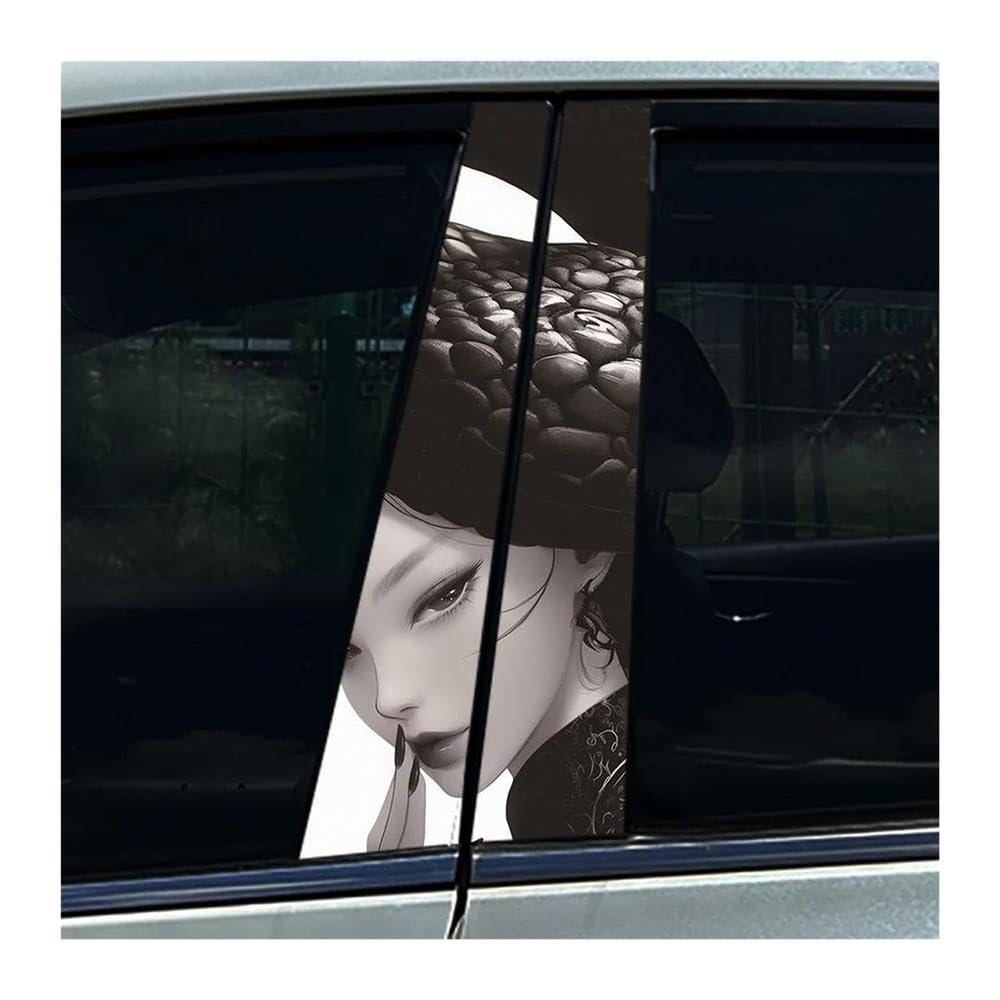 Body Parts 2pcs Car Center Column Decals Black Snake Viper Beauty Lady Car B Pillar Sticker Waterproof(B)