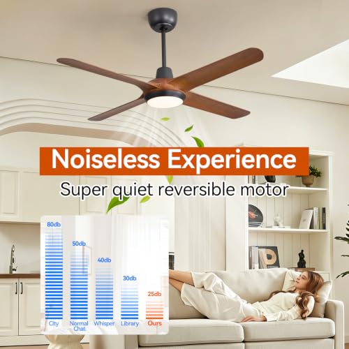 50 Inch Ceiling Fans with Lights,Ceiling Fan with Light and Remote Control Smart Ceiling Fan,Noiseless Reversible DC Motor,Plastic(PC) Wood Grain Paint 4 Blade Ceiling Fans,6-Speed 3 CCT,Ceiling Fan by aneneton - Used condition - Image 7