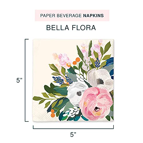 Paper Beverage Napkins By Studio Oh! - Bella Flora - Pack Of 40 - Full-Color Art - 3-Ply Strong & Durable, Easy Cleanup - For Everyday & All Occasions #TOP1