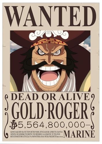 Image of Mangamuse One Piece Wanted Posters | One Piece Bounty Posters for wall | Anime Wall Art Decor Poster | 350 GSM Paper A4 29.7 x 21cm (Gold Roger)