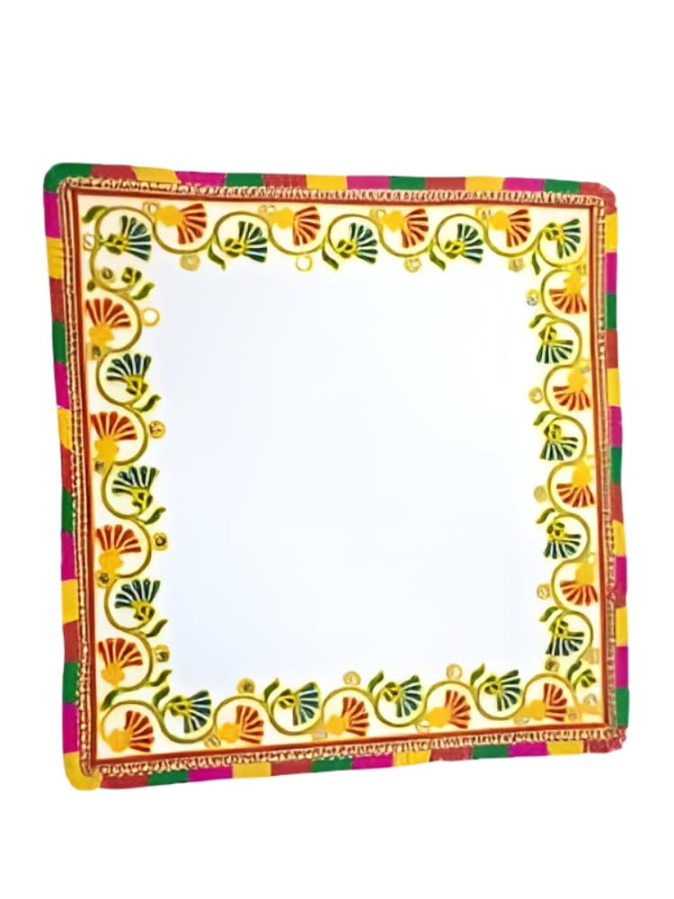 Kanku Pagla Cloth Rumal with Kutchi Embroidery - Traditional Footprint Ritual Mat for Bride and New Born Baby Welcome Ceremony | Decorative Handwork Pooja Cloth for Indian Wedding Rituals (Square)-image-3
