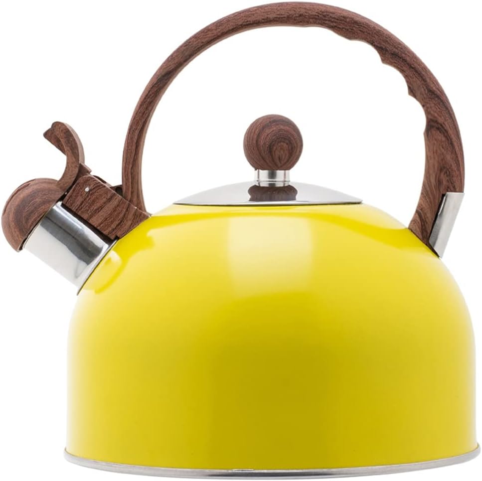 YARDWE 2. 5L Stove Top Whistling Tea Kettle Stainless Steel Fast Boiling Heat Water Tea Pot Sounding Kettle Heating Water Container with Anti Hot Handle for Home Yellow