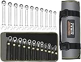 AIRAJ 12-PCS Metric Combination Wrench Set,Dual Purpose Ratchet Wrench Sets(Thin Open End & Front-Back Two-Way Ratchet Head) with Roll-Up Pouch,Wrench Models in 8,9,10,11,12,13,14,15,16,17,18,19mm