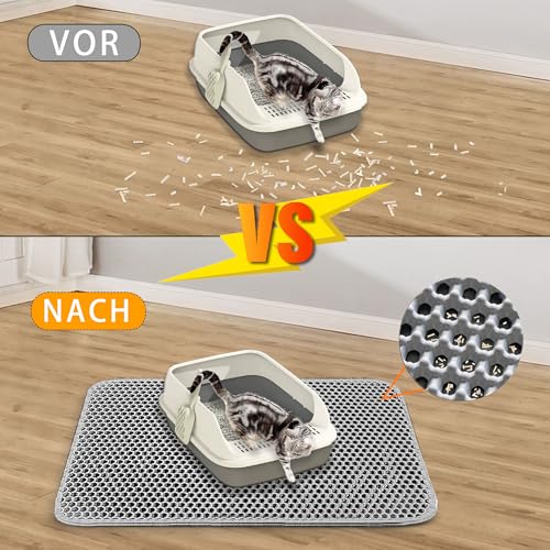 Cloison Katzenklo Matte - 30x45 CM Katzenmatte Doppelte Schichte Non-Slip Wasserdichte - Katzenmatte Katzenklo mit Klettverschluss - Bienenwabe Matte Katzentoilette - Grau