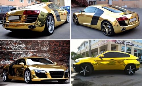 Image of LZLRUN 1FT x 5FT Chrome Mirror Vinyl Wrap Adhesive Car Sticker Decal Film (Gold, 1FT x 5FT)