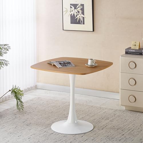 31.5 Inch Square Modern Oak Dining Table with Sturdy Metal