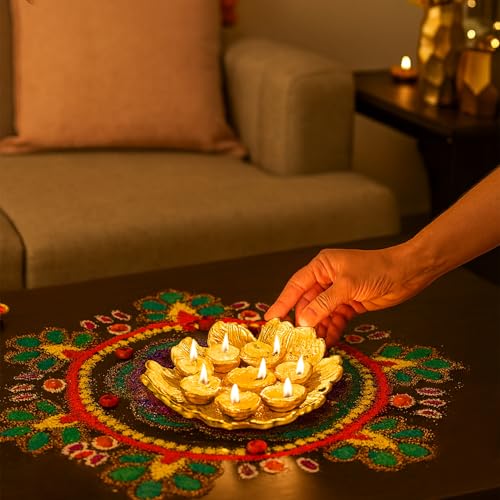 Image of MARKET 99 Golden Embossed Platter | Glossy Aluminium Decorative Dish for Tabletop, Gifting & Festival Display | Designer Tray for Home Decor, Weddings & Celebrations