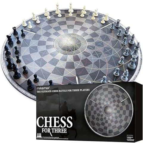 MikaMax Szachy dla 3 osób – szachownica, 56 cm – fajne wzornictwo, Chess for Three