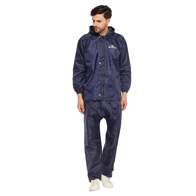 Ben Martin Mens Waterproof Raincoat or Rainsuit Set, Includes Top and Bottom, Adjustable Hood, Inner Mobile Pocket, and Storage Bag, Polyester Reversible Double Layer Design Breathability at Rs. 699