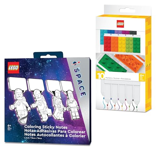 IQ LEGO Space Coloring Sticky Notes with LEGO 10 Pack Marker Bundle
