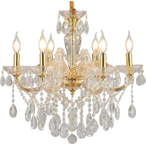 YLONG-ZS 6-Light Crystal Gold Chandelier Light Fixture for Bedroom,Modern Pendant Light Crystal Raindrop Lighting Hanging Chandelier for Living Room, Kitchen,Dining Room, Bedroom,Entryway YL