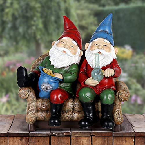 Exhart Garden Gnome Statue Smoking Led Light-Up Pipe, Naughty Stoner Gnomes Buddies With Battery Timer, Durable Resin Outdoor Decor, Funny Yard Art, 7 X 10.5 X 10.5 Inch #TOP2