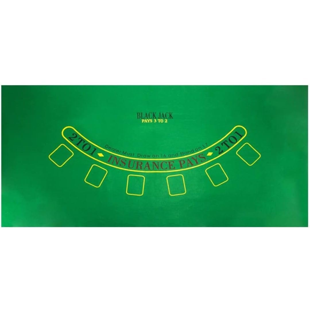 WMX KD Casino Tabletop Felt Layout Mat for Nights Game, Fun Casino, Parties, and Events! 36"x72" (Green Blackjack)