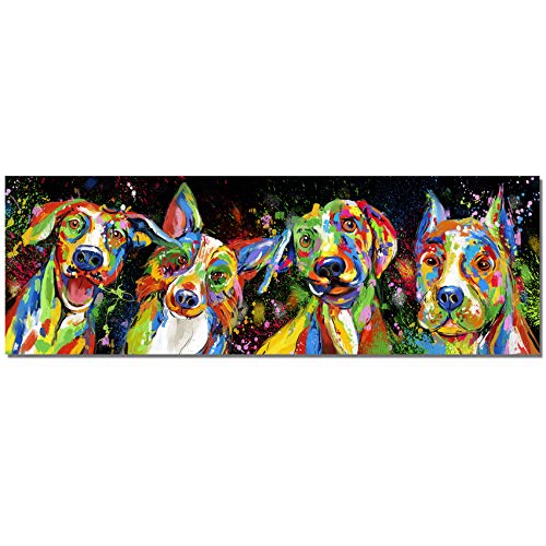 Impressions Sur Toile sans cadre Animal 4 chiens HD impression peinture Affiche Photo Image abstraite affiche d'art mural salon décorations de chambre à coucher 50x150 cm / 19.7x59 Inch Cover