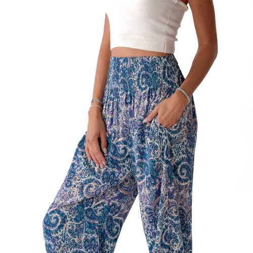 Image of Lotus and Luna Women's Harem Pants Thai Pants for Beach & Lounge High Waisted Flowy Boho Pants Genie Pants Yoga Pants