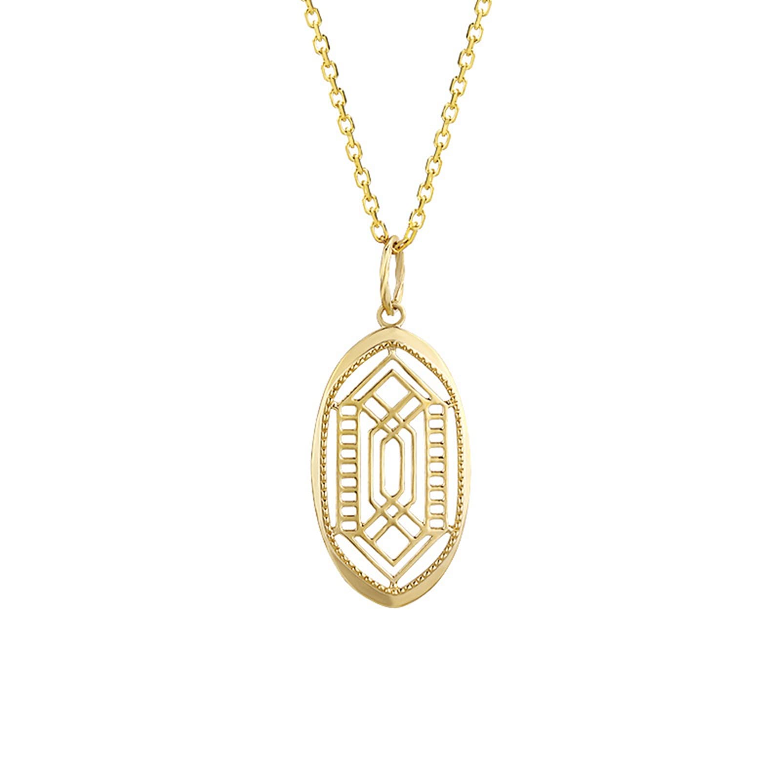 Halskette aus 18-karätigem Gold für Damen, Halskette mit hohlem Vintage-Anhänger, 45,7 cm