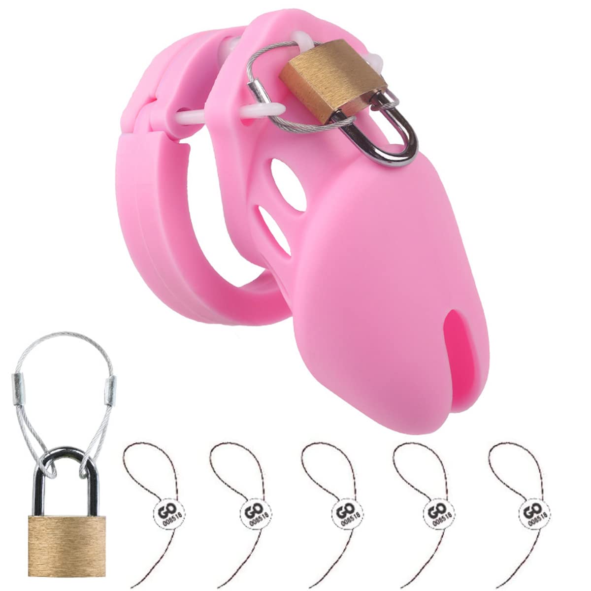 Gabbia di castità in silicone per uomo Gioco di sesso traspirante Cintura di castità maschile Dispositivo di castità giocattolo del sesso leggero (Rosa)