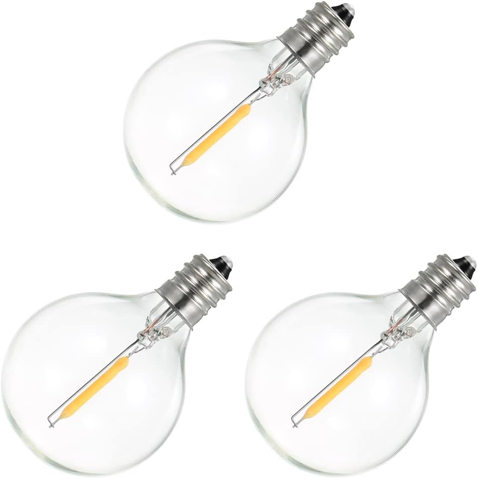 3Pcs G40 Led Replacement Light Bulbs, E12 Base Shatterproof LED Globe Bulbs for Solar String Warm White