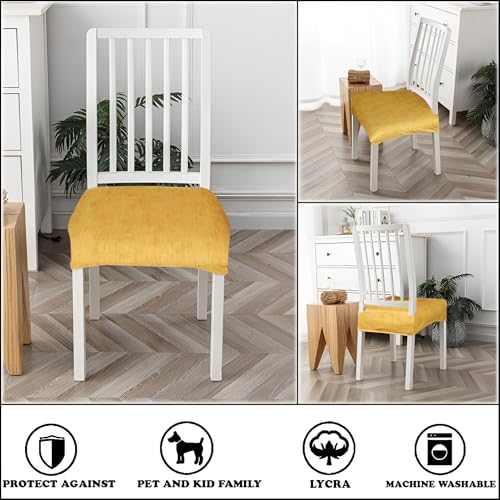 Image of Set of 4 Stretchable Dining Chair Covers, Universal Fit Washable Seat Slipcovers for Dining Room & Home Decor (Texture Mustard)