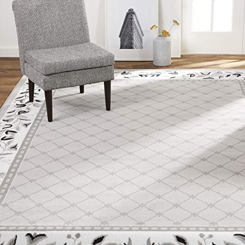 Home Dynamix Premium Aydin Traditional Diamond Floral Area Rug, Grey/Ivory, 7'8