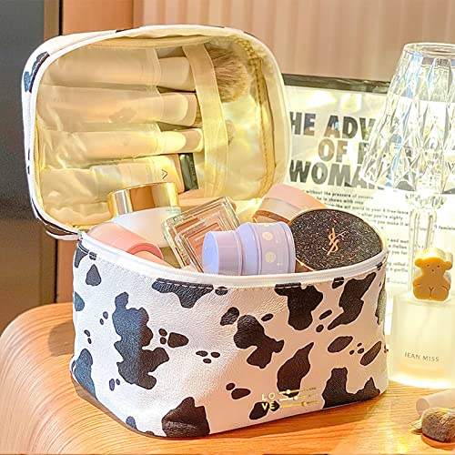 Image of Makeup Bag Travel Cosmetic Bags Small for Women Girls Zipper Pouch Makeup Organizer Waterproof Cute (Cow)
