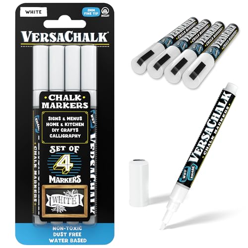 VersaChalk White Liquid Chalk Markers, Set of 4-3mm Tip