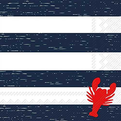 Celebrate the Home Nautical 3-Ply Paper Cocktail Napkins, Lobster Stripe, 20 Count