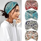 Kavya Haarband Damen Stirnband Damen 4er Pack – 7’’ Extra Breit Haarbänder Dünn, Elastische Kopftuch Weiche Boho Mehrfarbig Headband, für Yoga, Kosmetik, Sport & Haarschmuck Sommer (Gelb)
