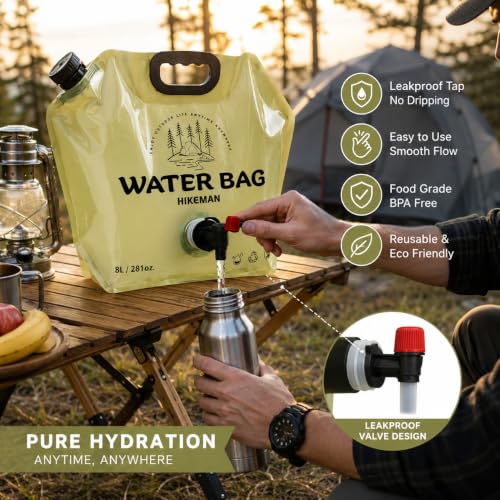 Image of HIKEMAN 8L Collapsible Water Bag with Spigot & Handle - BPA-Free Portable Camping Water Container