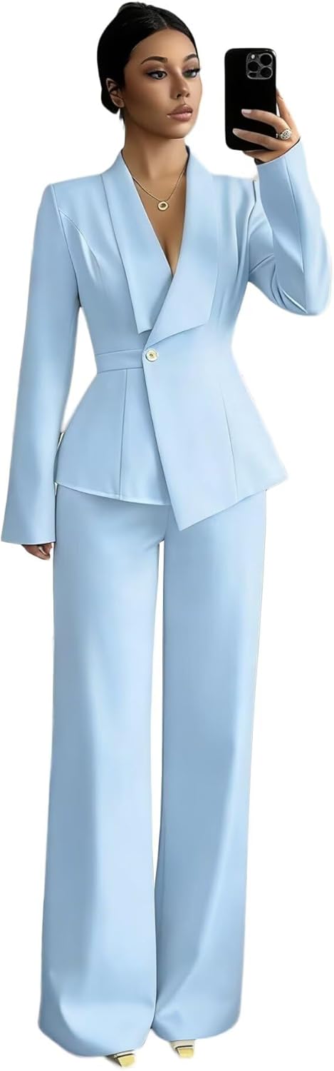 Pants Suits for Women 2 Piece Set Irregular Blazer Suit Business Solid Casual Formal Outfit