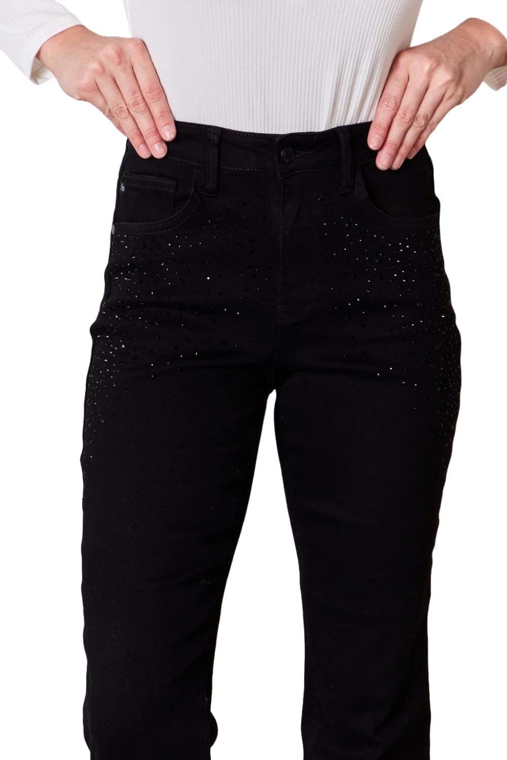 Judy Blue Woman's Rhinestone Embellishment Slim Jeans (US, Numeric, 11, Regular, Regular, Black)