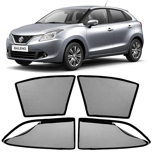 Image of AutoStory Magnetic Car Sunshade for Baleno 2022-2025 | Front Half Cut for Mirror Visibility + Rear Full Coverage with Zipper | Heavy Heat & UV Protection | Privacy Side Window Curtains Shades