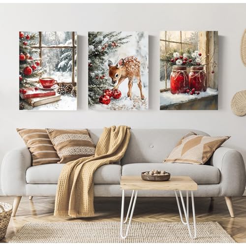 Xiyocadt 3-teiliges Poster Set,Weihnachtsdeko Leinwandbilder,Winter...