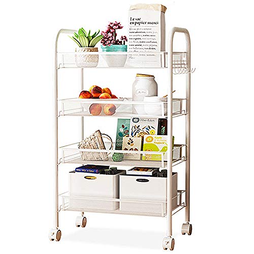 カート キッチンワゴン キッチンラック キャスター付き 4段 キッチン収納カート 頑丈 防錆 小物収納 ?立?? 耐荷重30kg バスケットトローリー ステンレス鋼 すきま収納 台所 オフィス キッチン バスルーム リビング パントリー (85*44*26