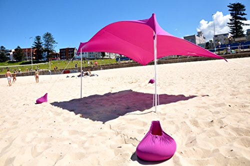 ZiggyShade Family Beach Sunshade. Lightweight Pop Up Tent Sun Shelter with Sandbag Anchors, 4 Pegs. UPF50+ Portable Outdoor Canopy. 7.2x8 FT, 2 Poles