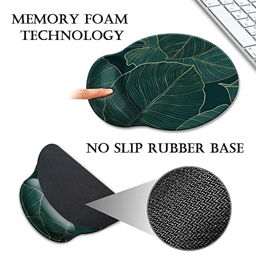 Hopony Ergonomic Mouse Pad With Wrist Support Gel Mouse Pad With Wrist Rest, Comfortable Computer Mouse Pad For Laptop, Pain Relief Mousepad With Non-Slip Rubber Base,Green Leaves #TOP3