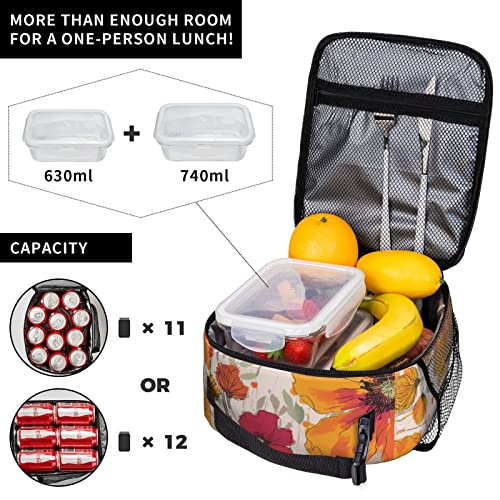 Molycho Bright Flowers Insulated Lunch Bag Lunch Box Lunch Tote Cooler Reusable For Office Travel Work Picnic Hiking Beach Unisex Zipper Insulated Lunch Box Lifestyle Supplies #TOP3