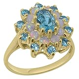 Echt Steine Damen-Ring solide 9 Karat Gold Gelbgold Blau Topas & Opal - Verfügbare Größen : 50 bis 64