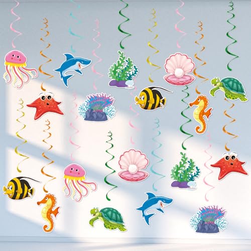 Under The Sea Party Decorations, Kaluofan 36 Pcs Ocean Themed Party Decorations, Under The Sea Ocean Themed Tropical Fish Ceiling Hanging Swirl