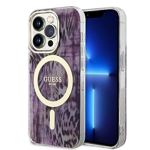 CG MOBILE Guess Magfit Coque pour iPhone 14 Pro Motif léopard Rose